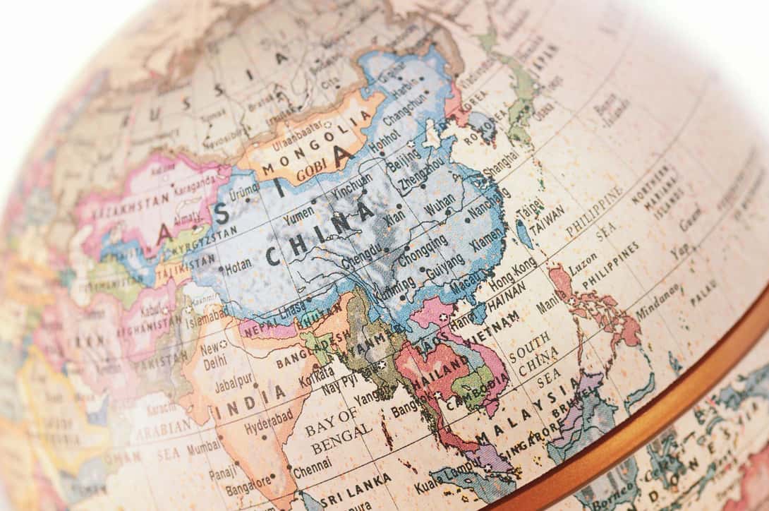 Globe focused on Asia