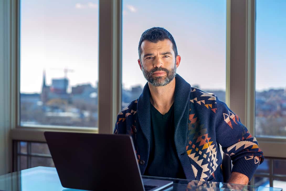 Jeremy Barron '00, seen here in his Portland home office, is the new entrepreneur-in-residence at Dirigo Labs in Waterville.