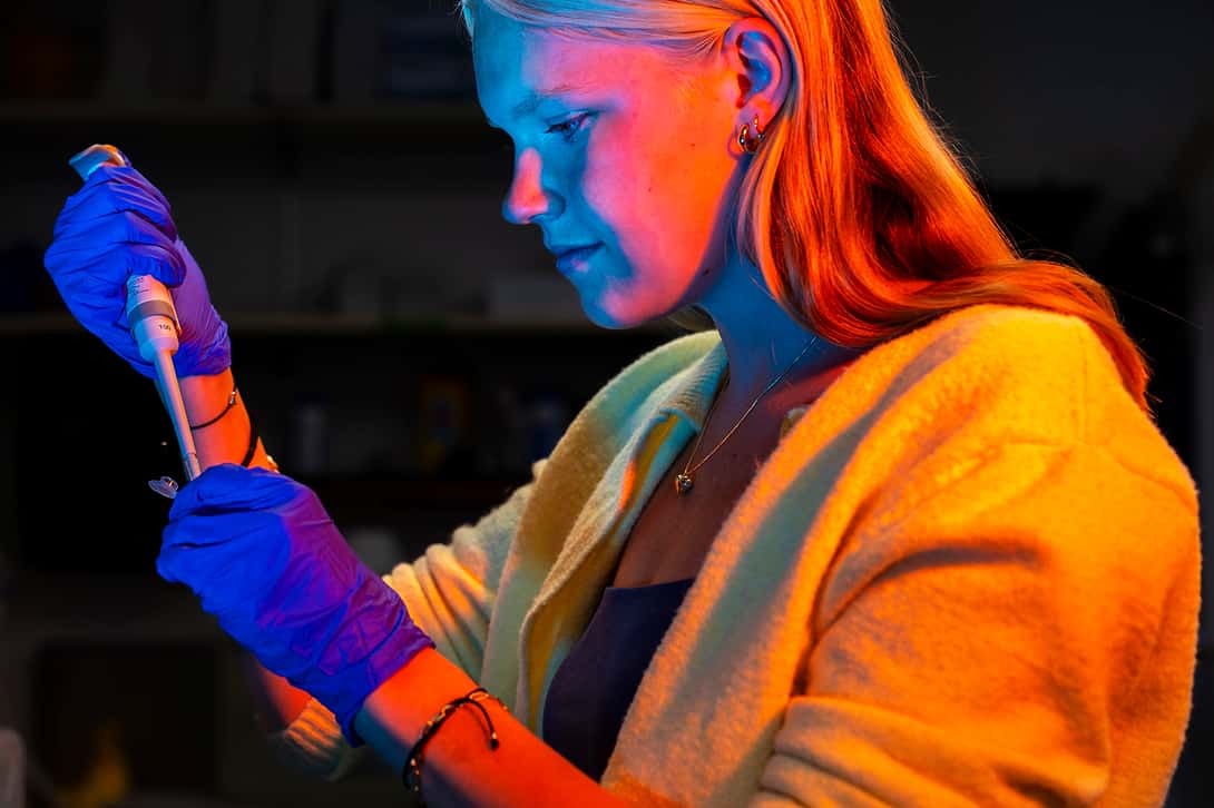 A student works on science research.