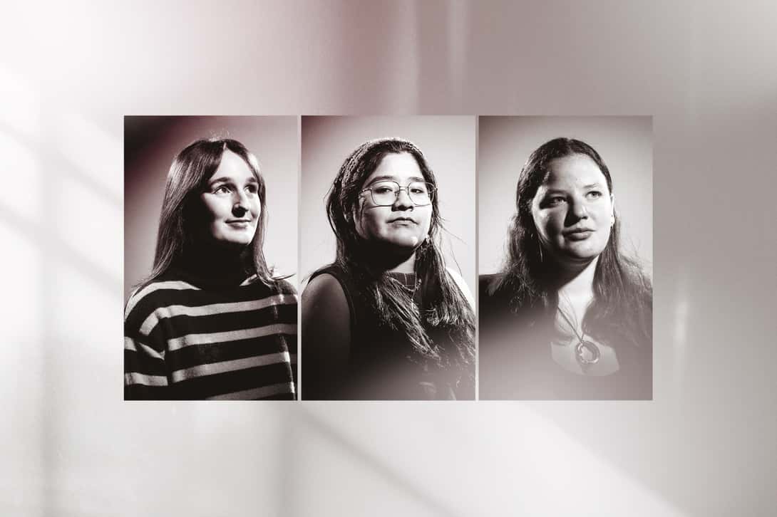 Triptych of three female college students