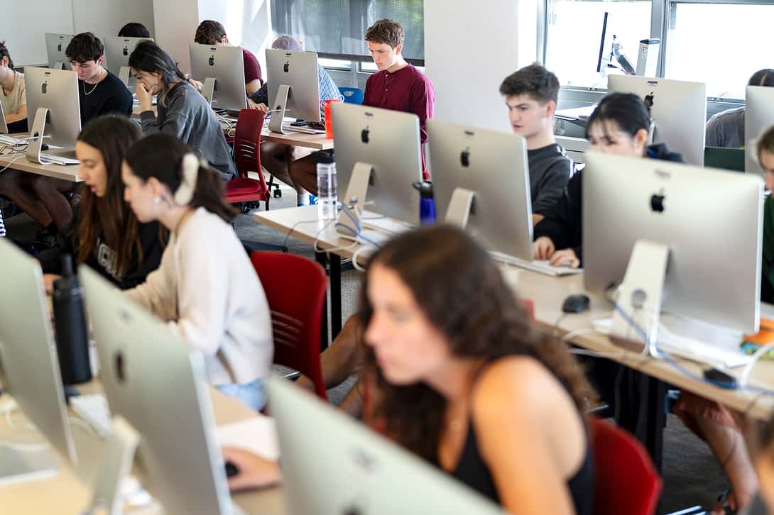 College students in a classroom of computers