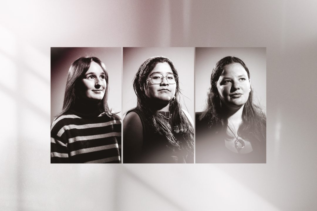 Triptych of three female college students