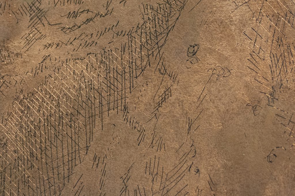 A close up image of a print etched in copper that is on display at the Senior Art Exhibition 2026.