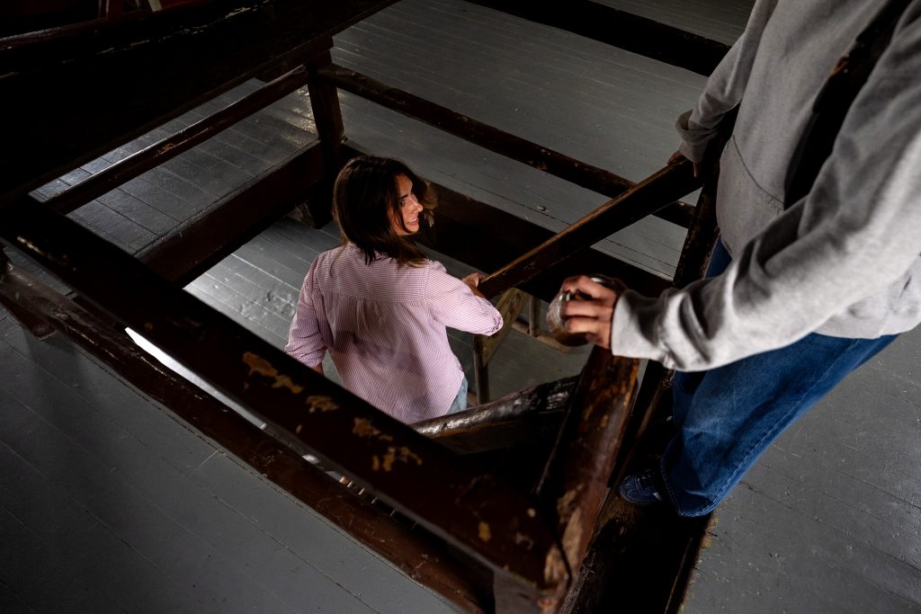 Students in a stairwell 