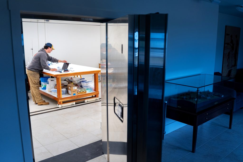 A person works in a laboratory. 